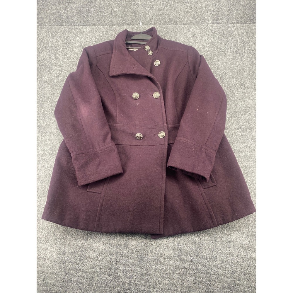 Liz Claiborne Woman Pea Coat Double Breasted Purple Womens 1X Crest Button Coat